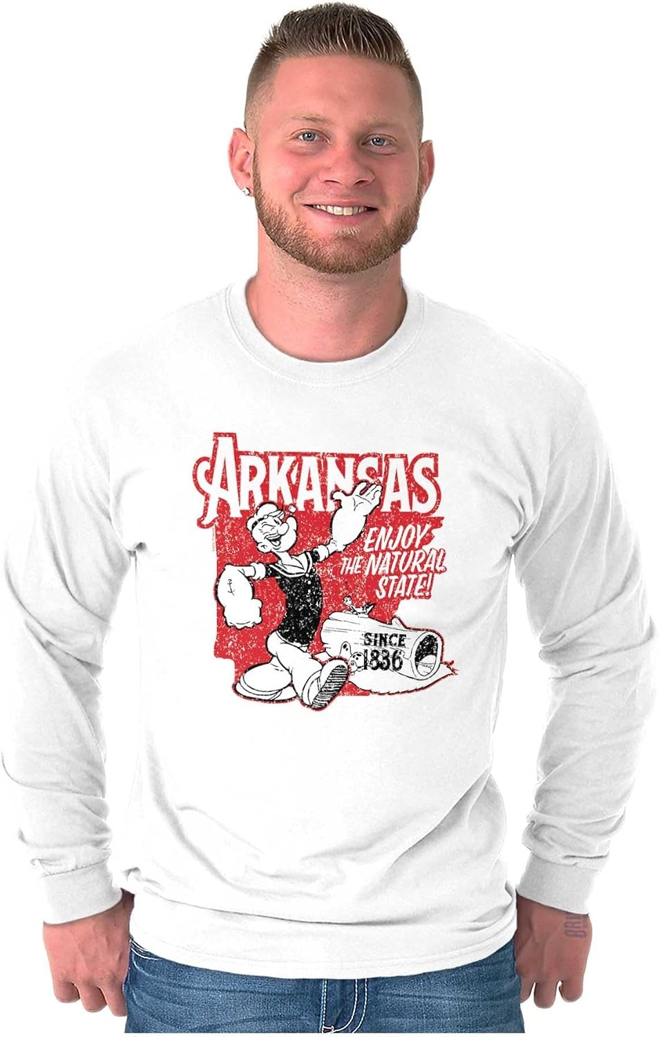 image:imageBrisco Brands Popeye Cartoon American States Long Sleeve Tshirt Men WomenArkansas
