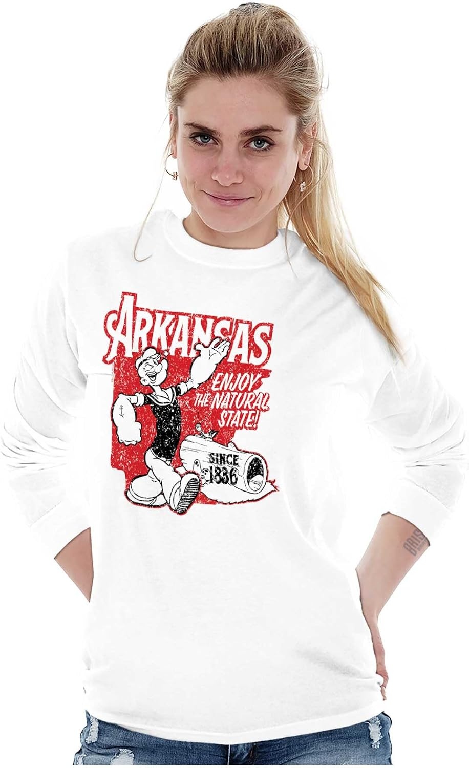 image:imageBrisco Brands Popeye Cartoon American States Long Sleeve Tshirt Men WomenArkansas