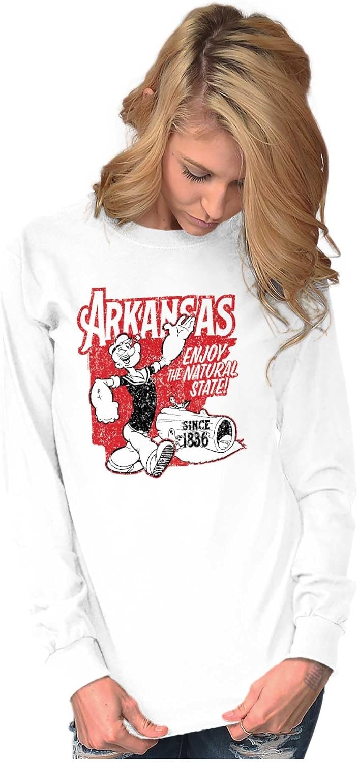 image:imageBrisco Brands Popeye Cartoon American States Long Sleeve Tshirt Men WomenArkansas