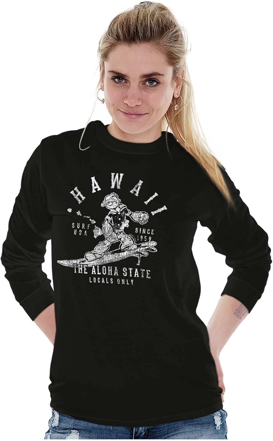 image:imageBrisco Brands Popeye Cartoon American States Long Sleeve Tshirt Men WomenHawaii
