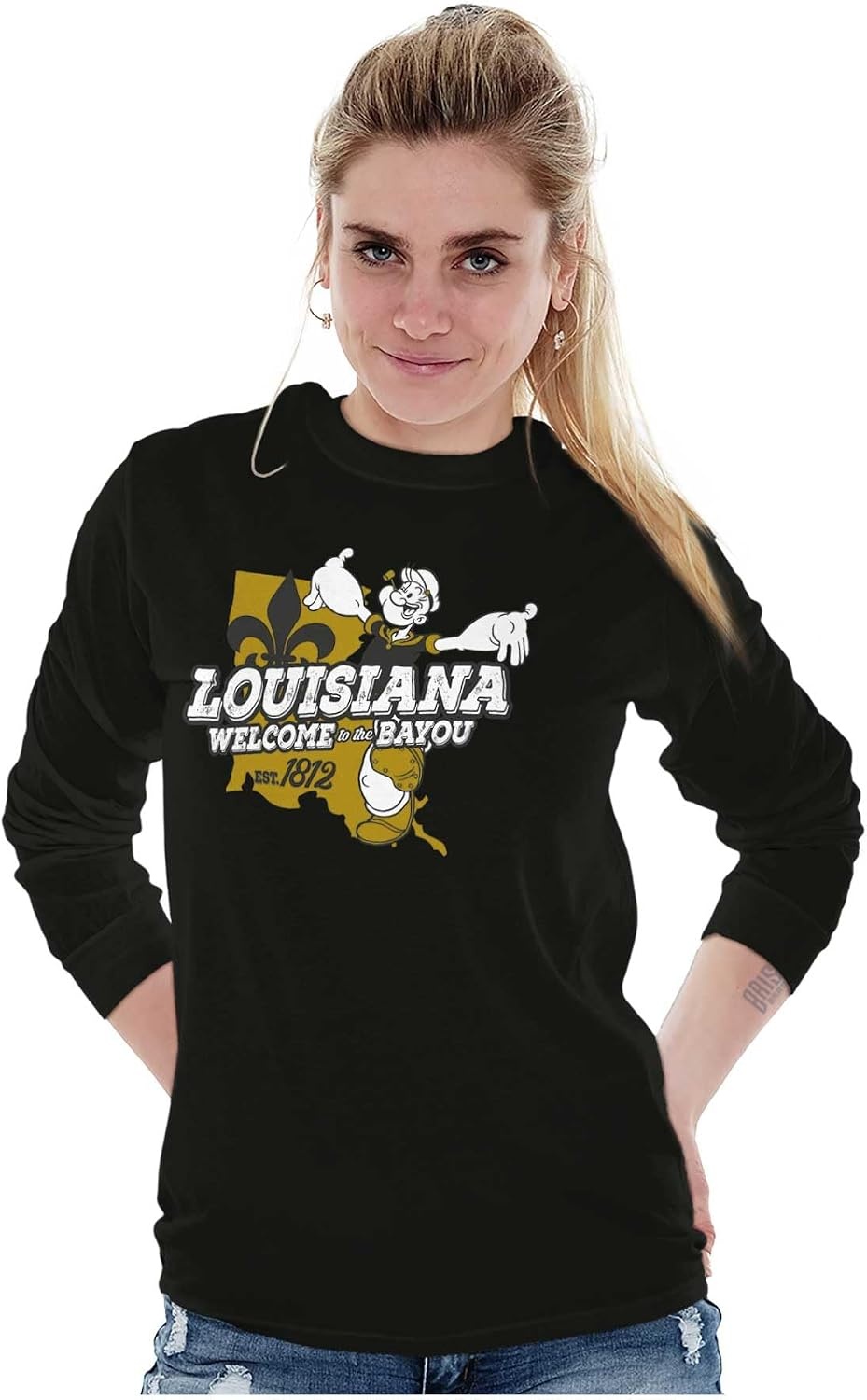image:imageBrisco Brands Popeye Cartoon American States Long Sleeve Tshirt Men WomenLouisiana