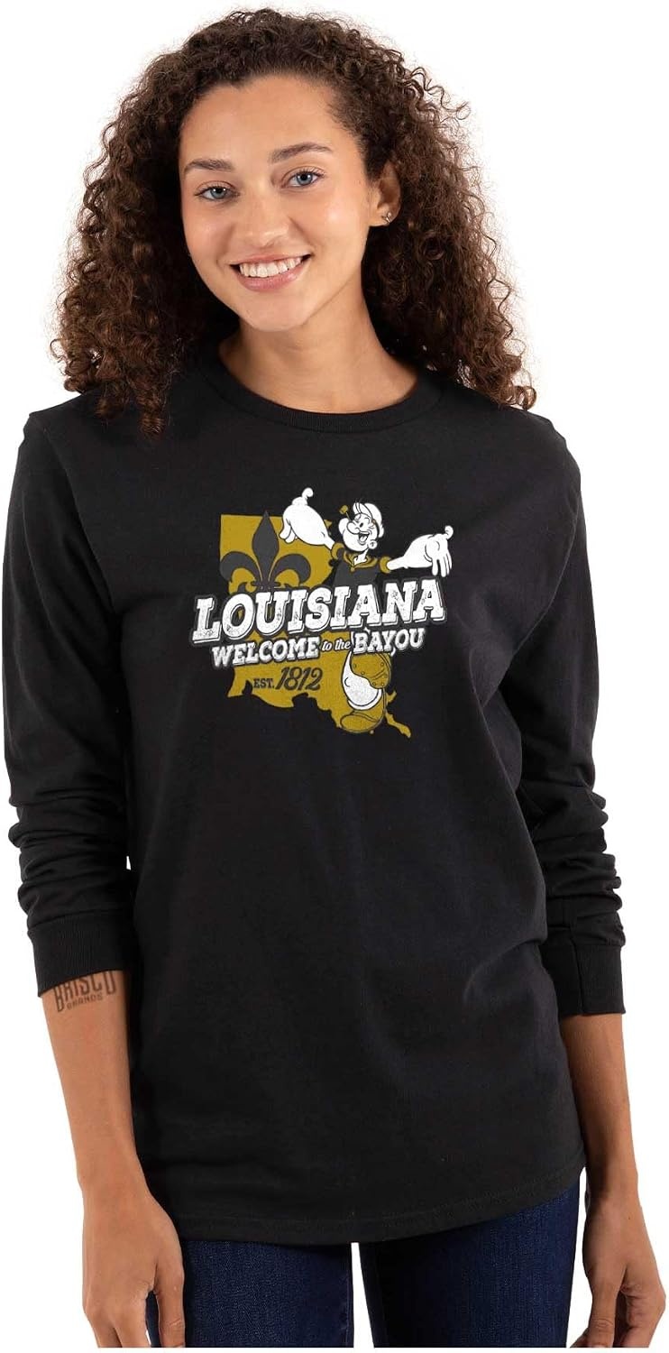 image:imageBrisco Brands Popeye Cartoon American States Long Sleeve Tshirt Men WomenLouisiana