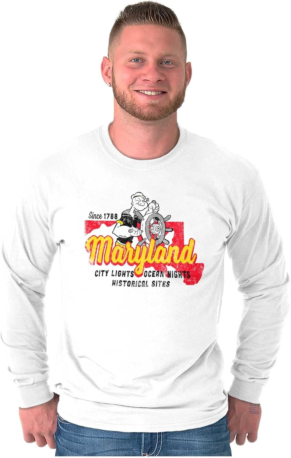 image:imageBrisco Brands Popeye Cartoon American States Long Sleeve Tshirt Men WomenMaryland