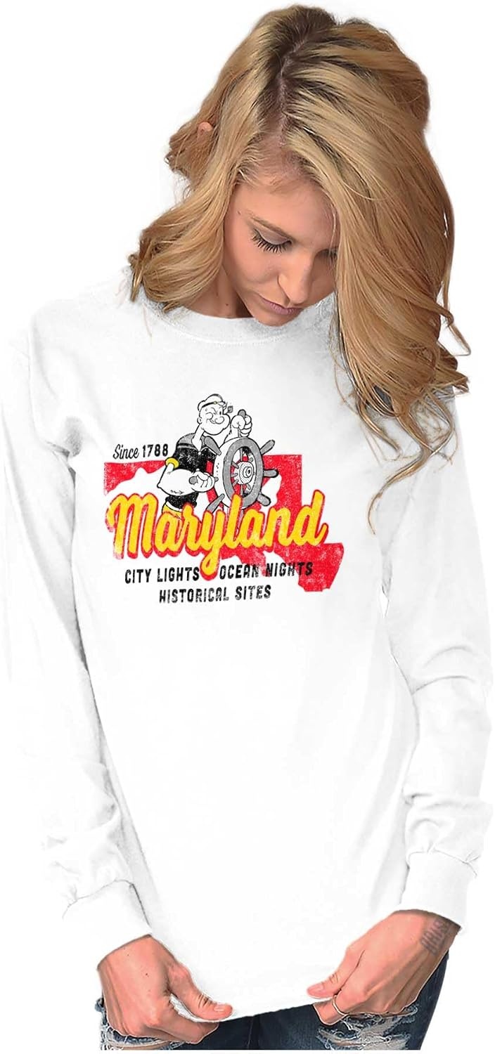 image:imageBrisco Brands Popeye Cartoon American States Long Sleeve Tshirt Men WomenMaryland