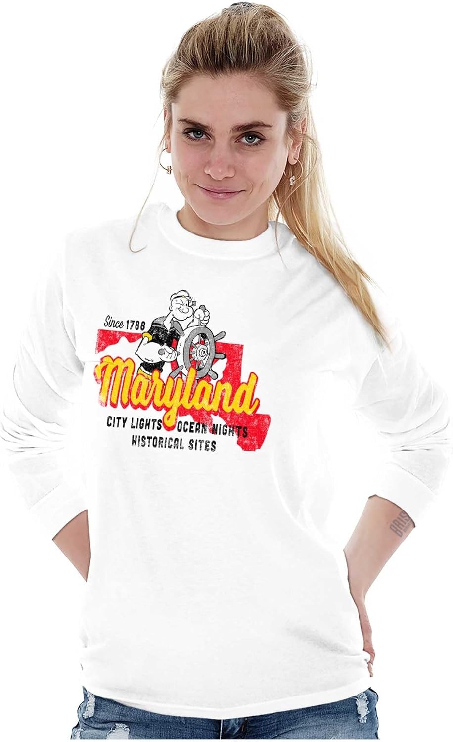 image:imageBrisco Brands Popeye Cartoon American States Long Sleeve Tshirt Men WomenMaryland