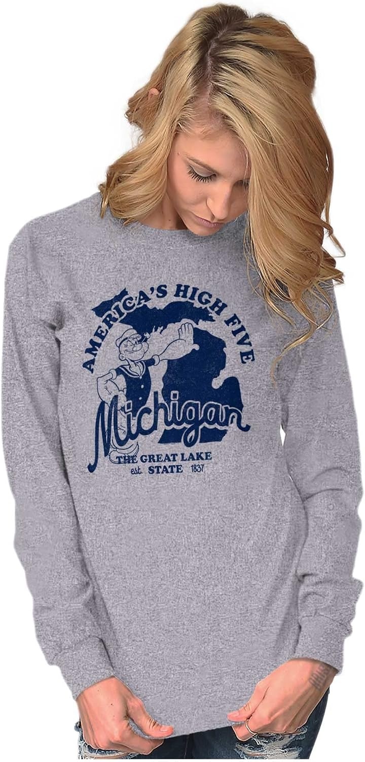 image:imageBrisco Brands Popeye Cartoon American States Long Sleeve Tshirt Men WomenMichigan