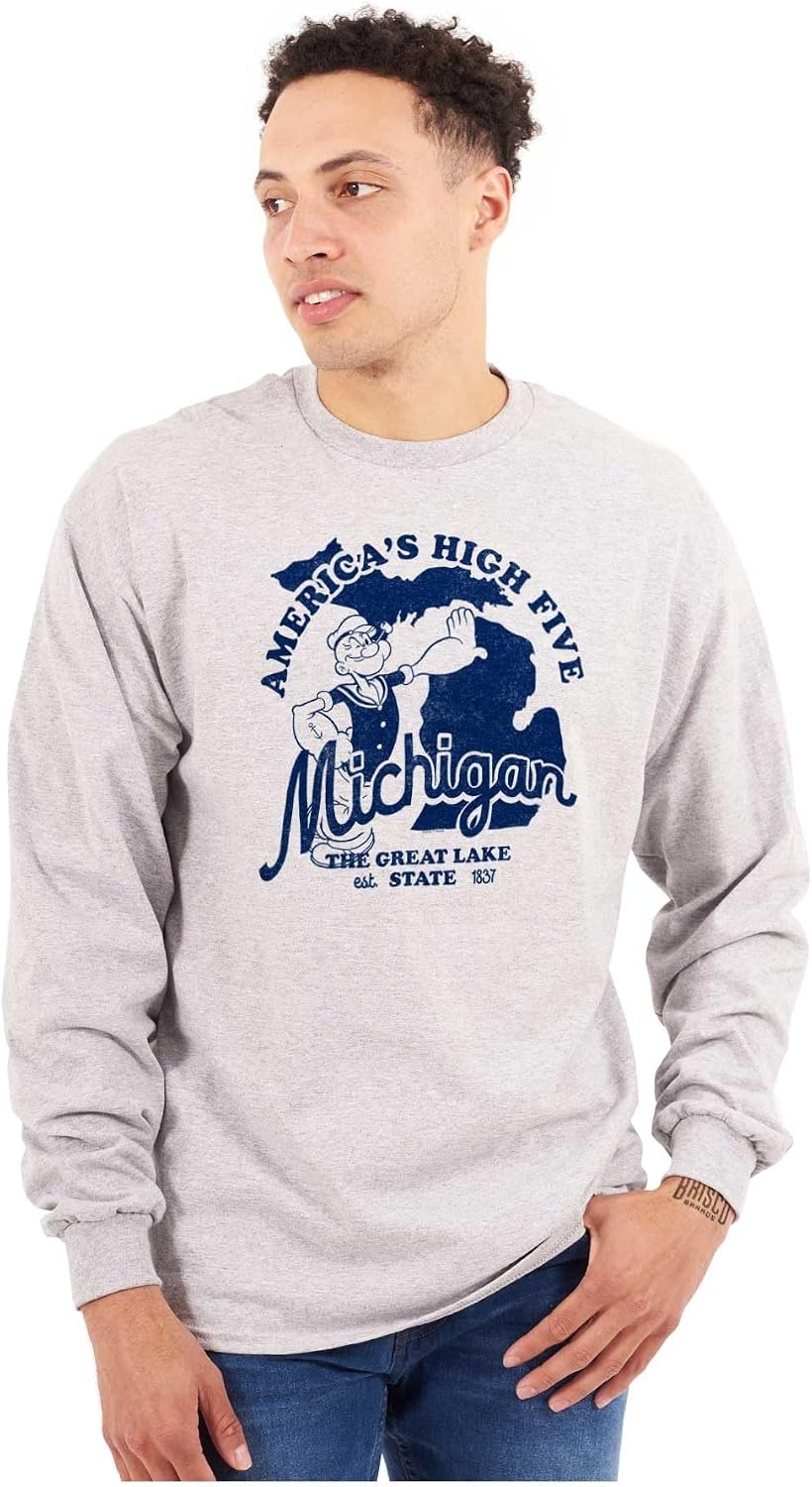 image:imageBrisco Brands Popeye Cartoon American States Long Sleeve Tshirt Men WomenMichigan