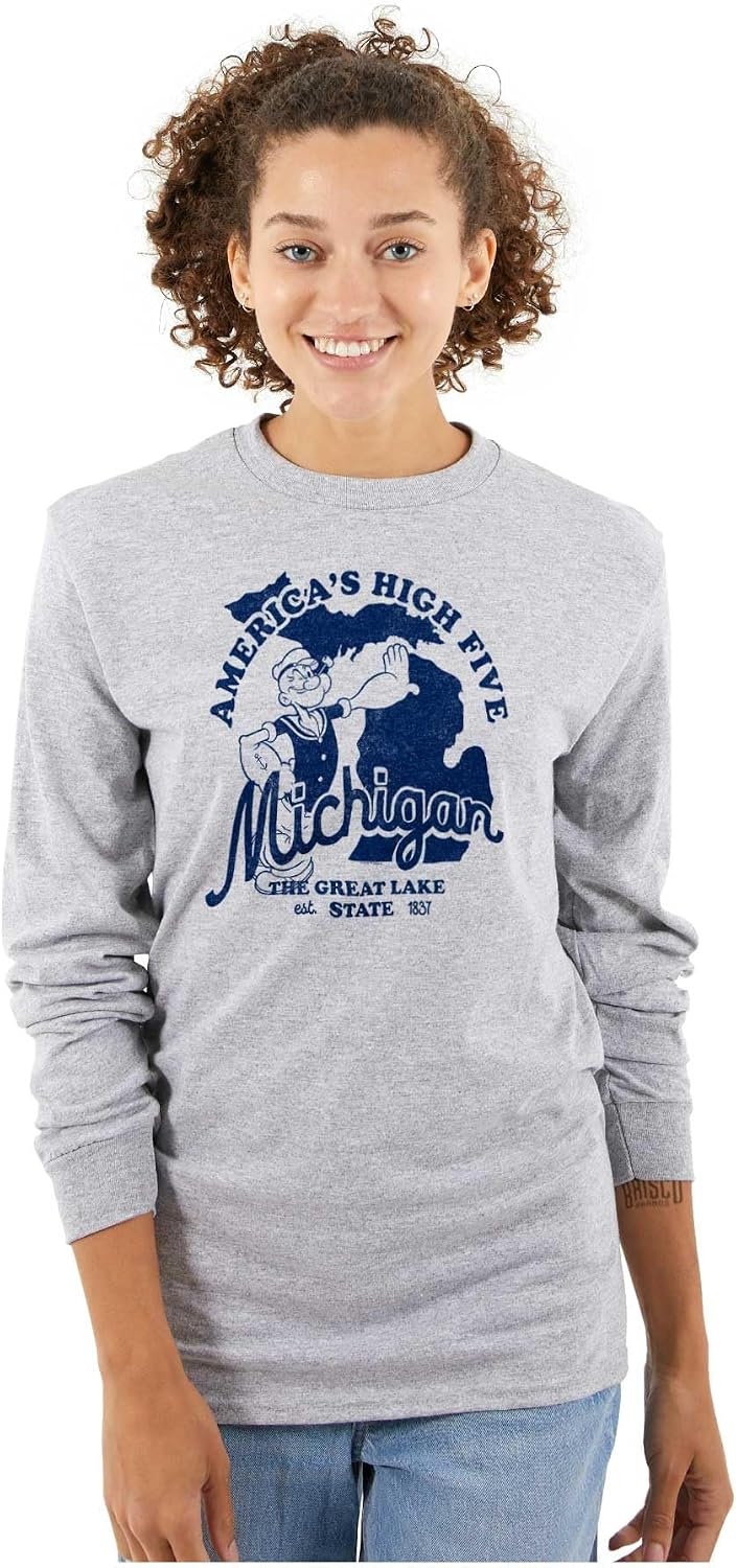 image:imageBrisco Brands Popeye Cartoon American States Long Sleeve Tshirt Men WomenMichigan
