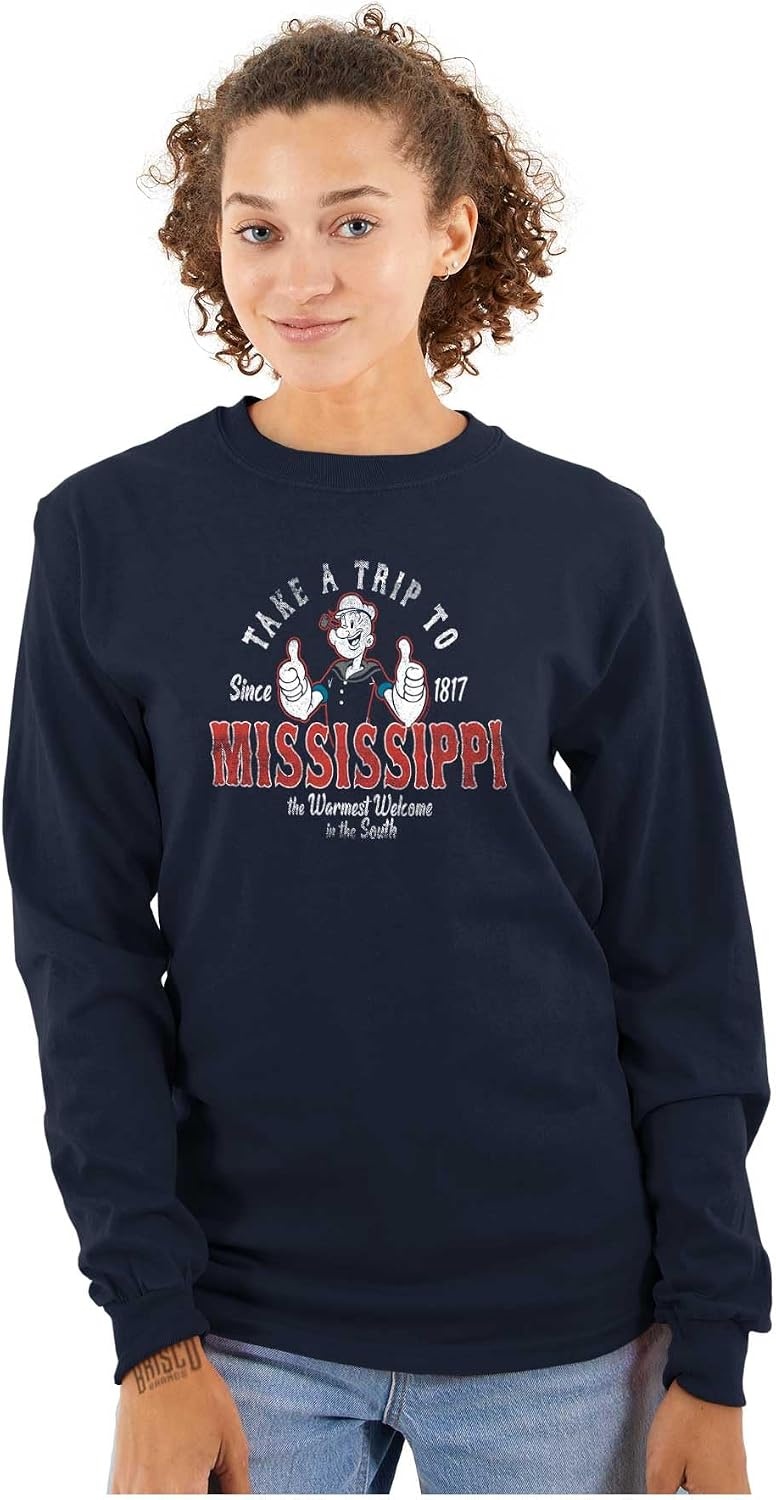 image:imageBrisco Brands Popeye Cartoon American States Long Sleeve Tshirt Men WomenMississippi