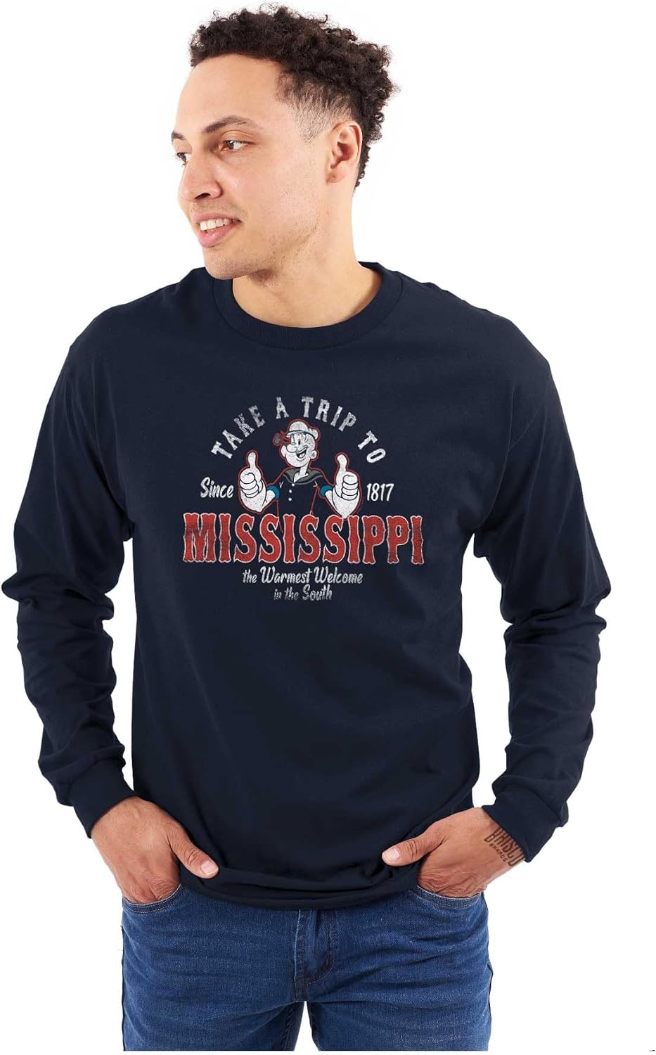 image:imageBrisco Brands Popeye Cartoon American States Long Sleeve Tshirt Men WomenMississippi