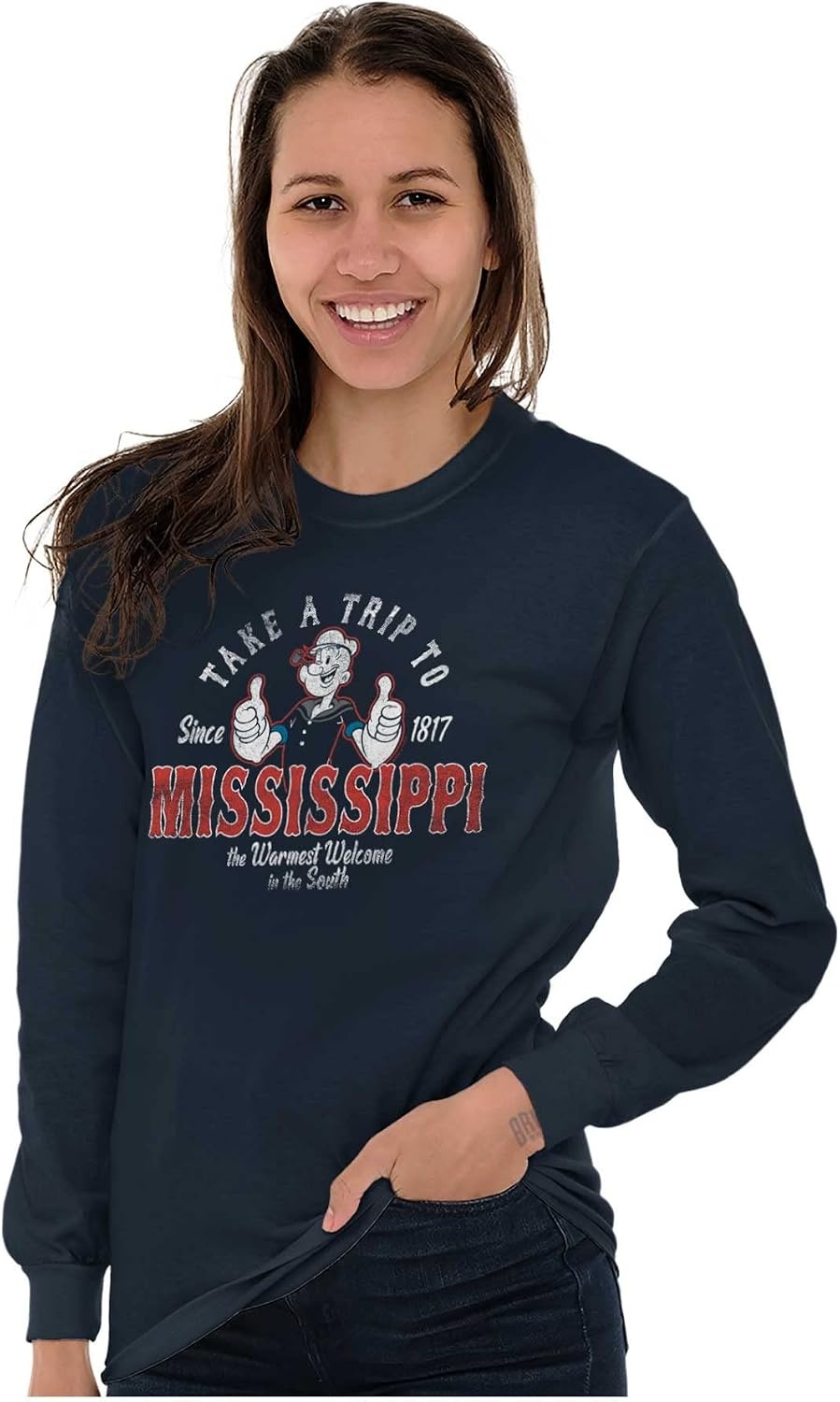 image:imageBrisco Brands Popeye Cartoon American States Long Sleeve Tshirt Men WomenMississippi