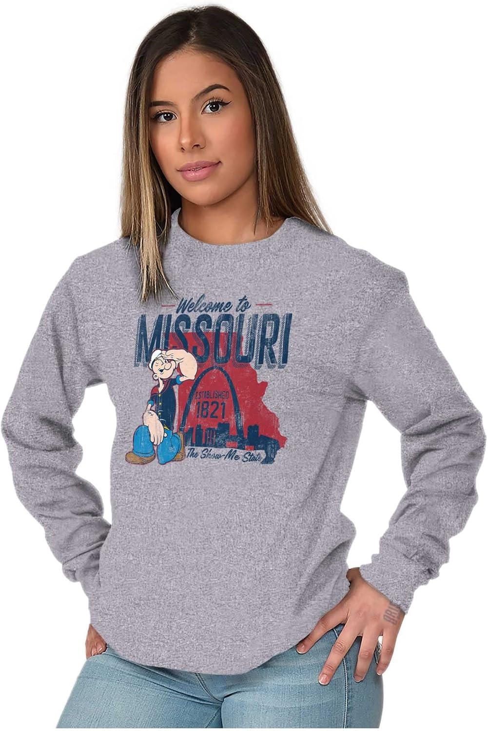 image:imageBrisco Brands Popeye Cartoon American States Long Sleeve Tshirt Men WomenMissouri