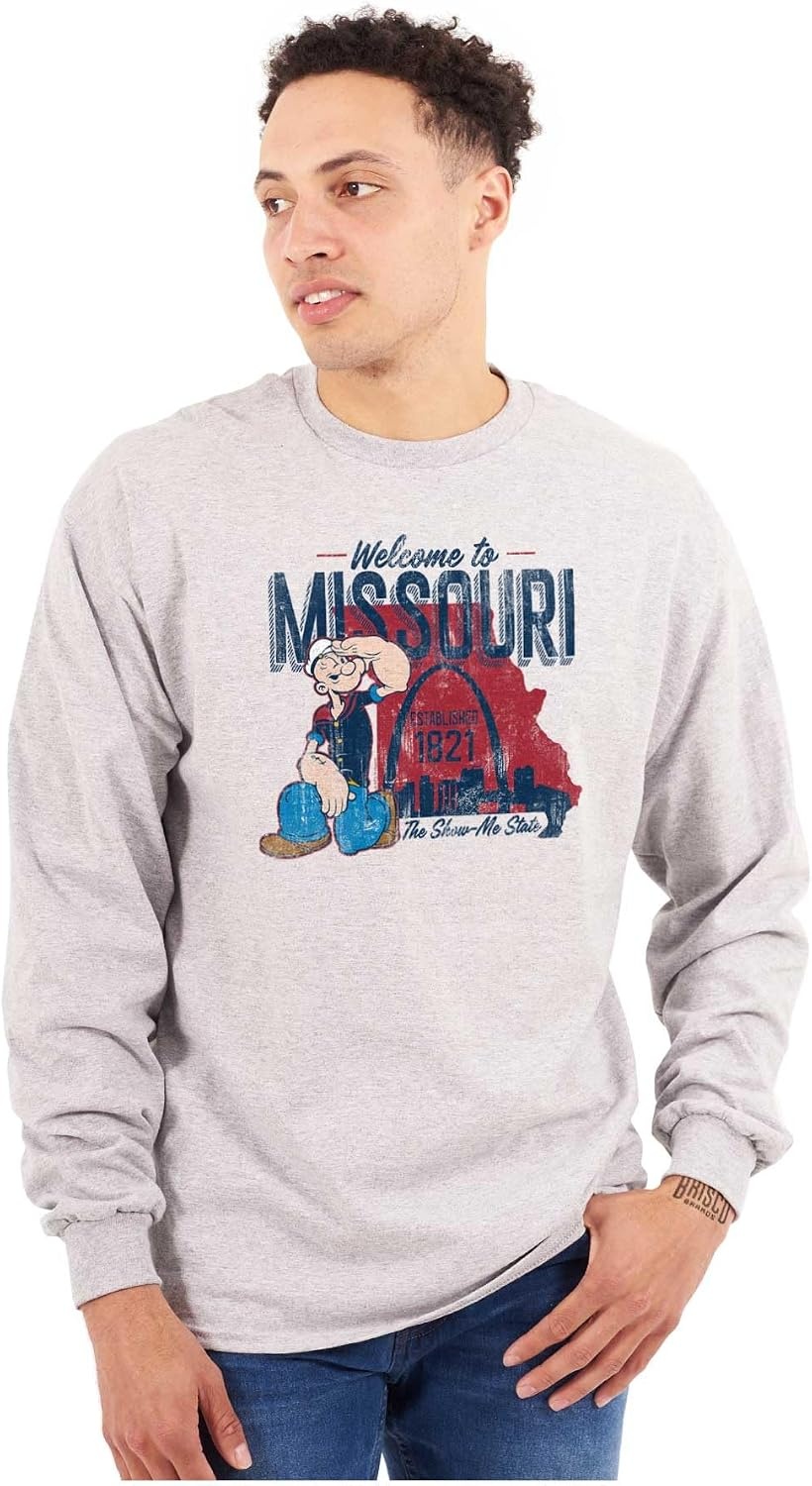 image:imageBrisco Brands Popeye Cartoon American States Long Sleeve Tshirt Men WomenMissouri