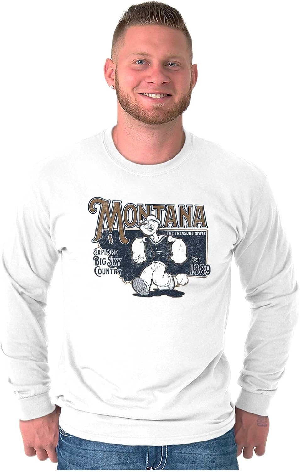 image:imageBrisco Brands Popeye Cartoon American States Long Sleeve Tshirt Men WomenMontana