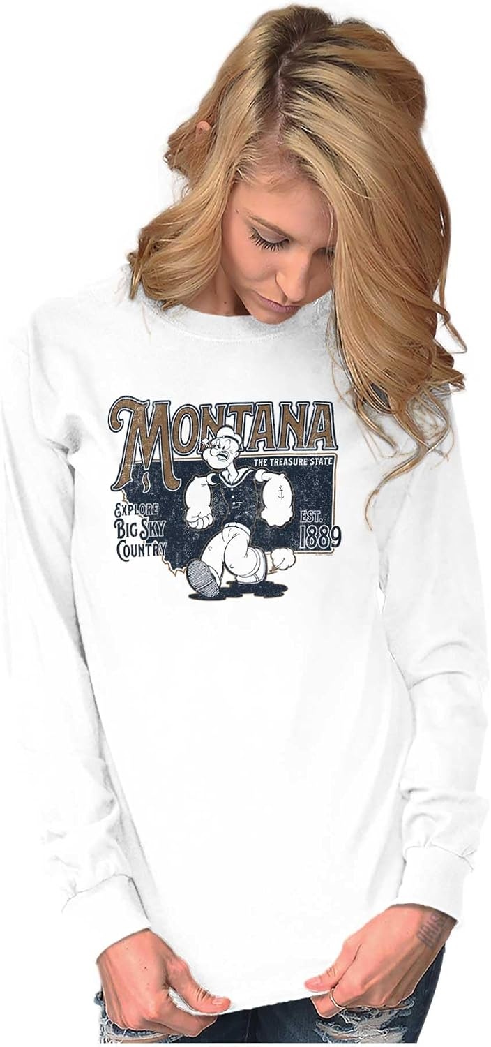 image:imageBrisco Brands Popeye Cartoon American States Long Sleeve Tshirt Men WomenMontana