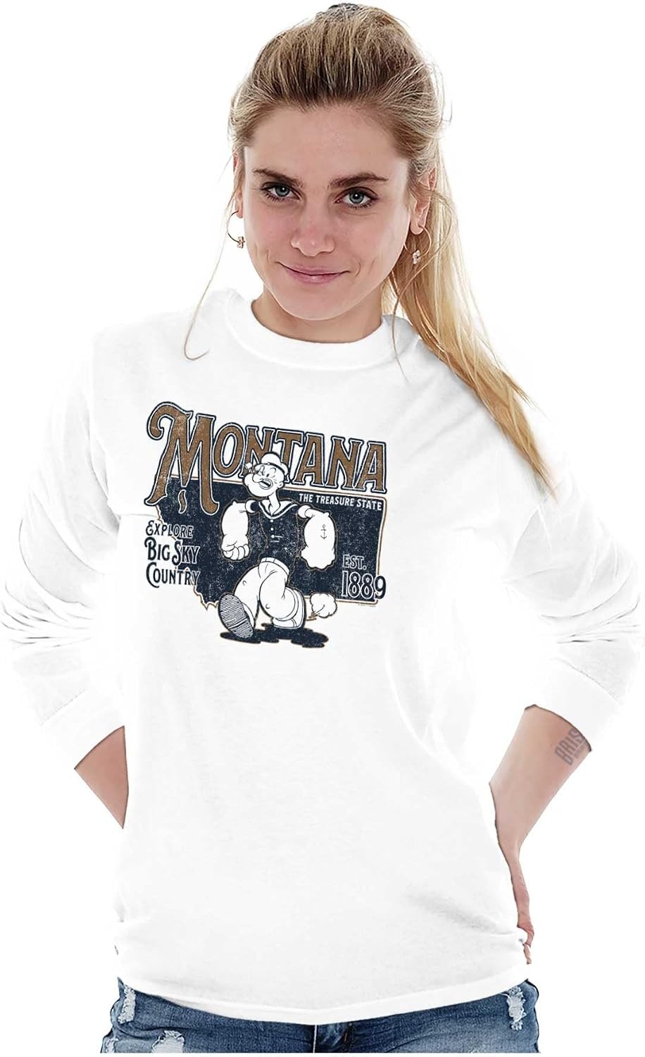 image:imageBrisco Brands Popeye Cartoon American States Long Sleeve Tshirt Men WomenMontana