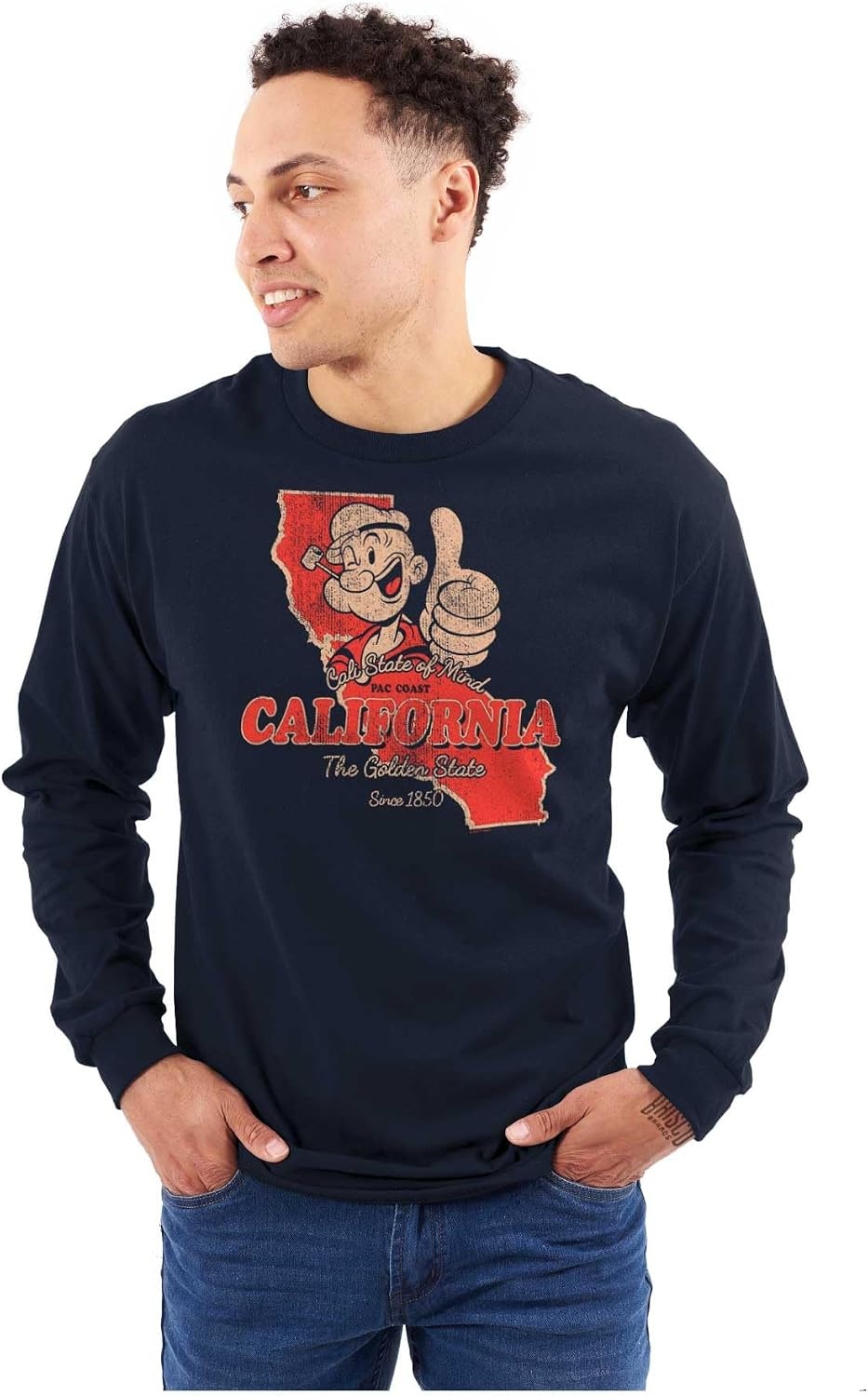 image:imageBrisco Brands Popeye Cartoon American States Long Sleeve Tshirt Men WomenNavy