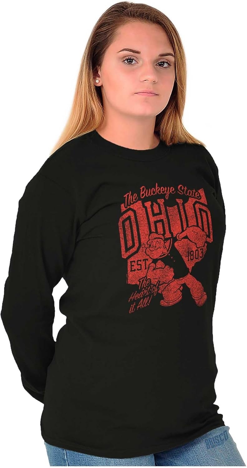 image:imageBrisco Brands Popeye Cartoon American States Long Sleeve Tshirt Men WomenOhio Black