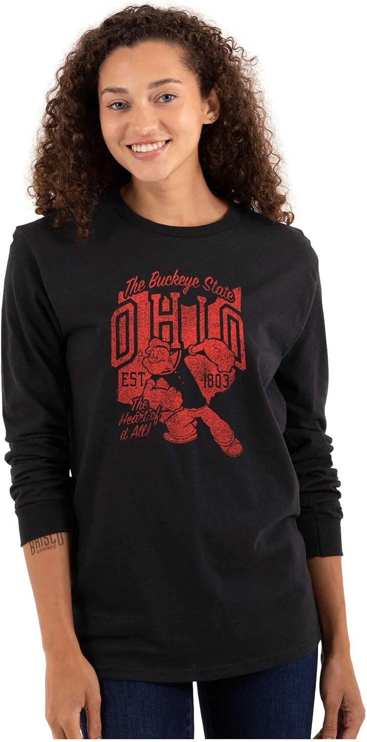 image:imageBrisco Brands Popeye Cartoon American States Long Sleeve Tshirt Men WomenOhio Black