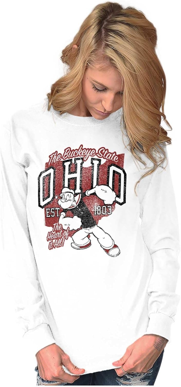 image:imageBrisco Brands Popeye Cartoon American States Long Sleeve Tshirt Men WomenOhio White