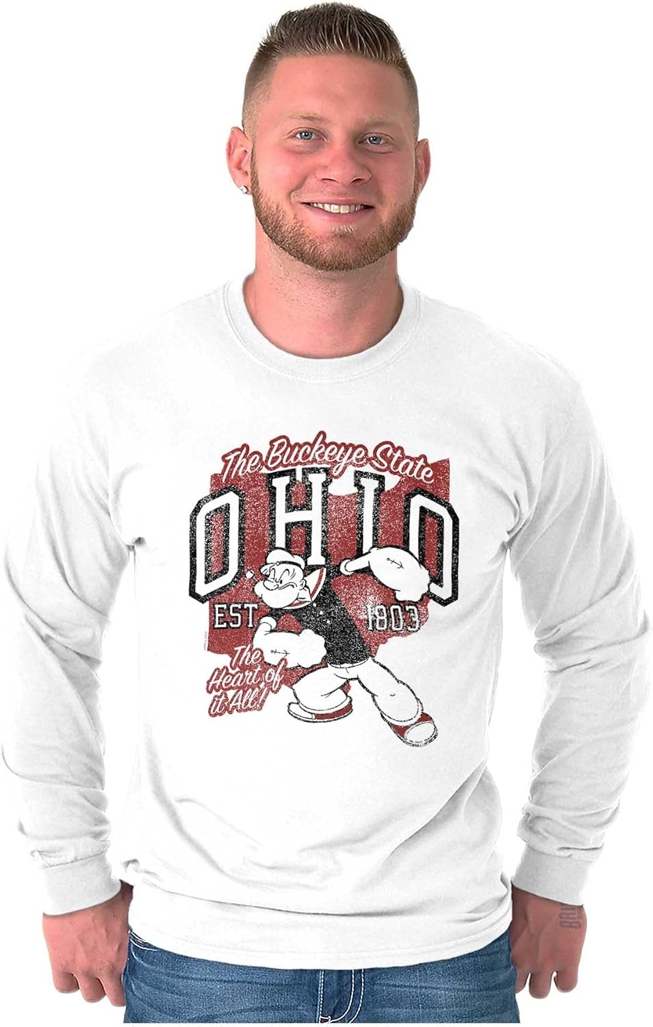 image:imageBrisco Brands Popeye Cartoon American States Long Sleeve Tshirt Men WomenOhio White