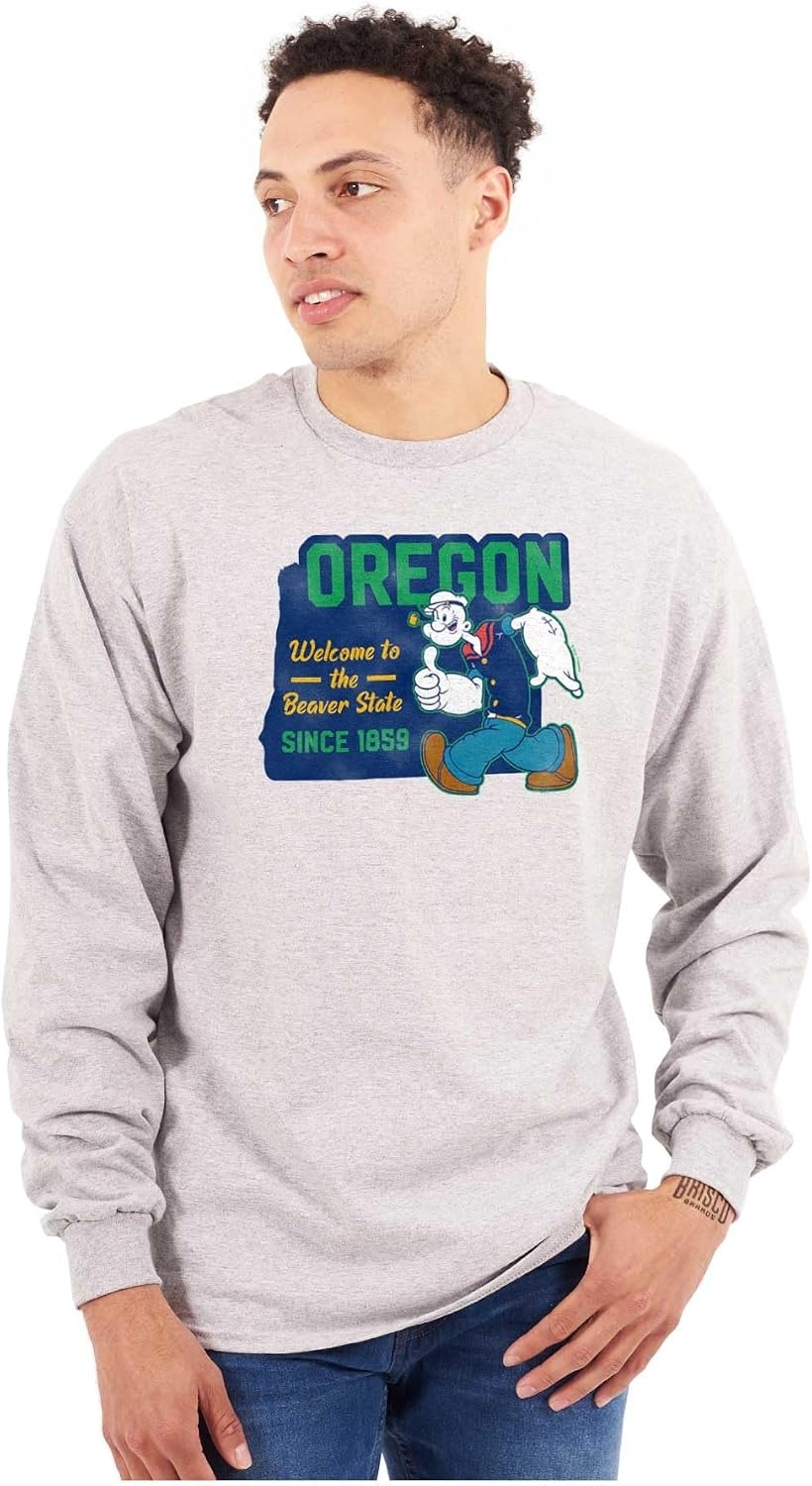 image:imageBrisco Brands Popeye Cartoon American States Long Sleeve Tshirt Men WomenOregon