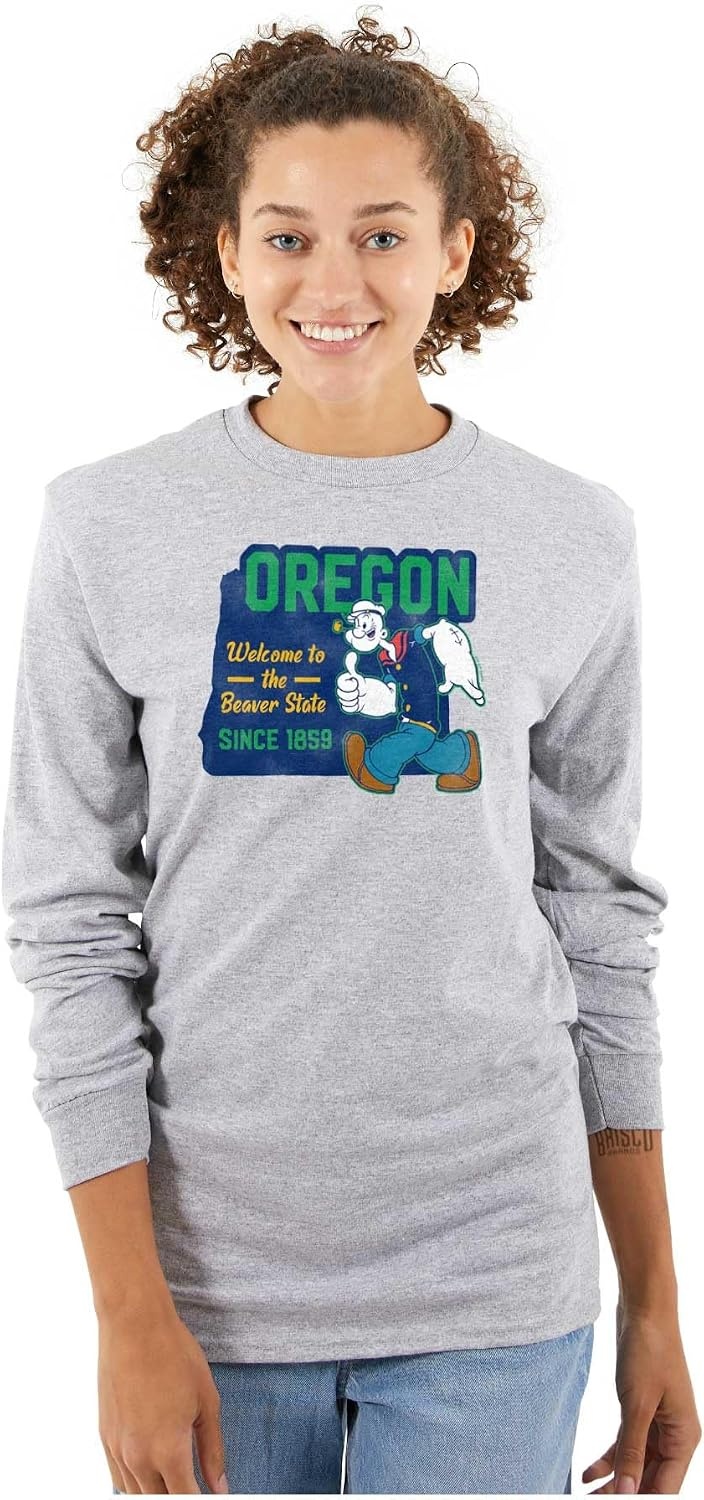 image:imageBrisco Brands Popeye Cartoon American States Long Sleeve Tshirt Men WomenOregon