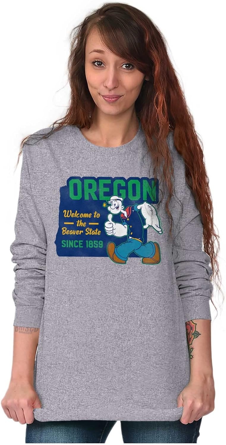 image:imageBrisco Brands Popeye Cartoon American States Long Sleeve Tshirt Men WomenOregon