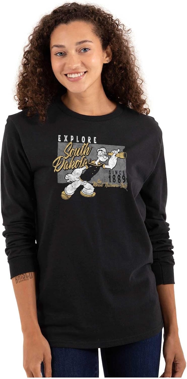 image:imageBrisco Brands Popeye Cartoon American States Long Sleeve Tshirt Men WomenSouth Dakota
