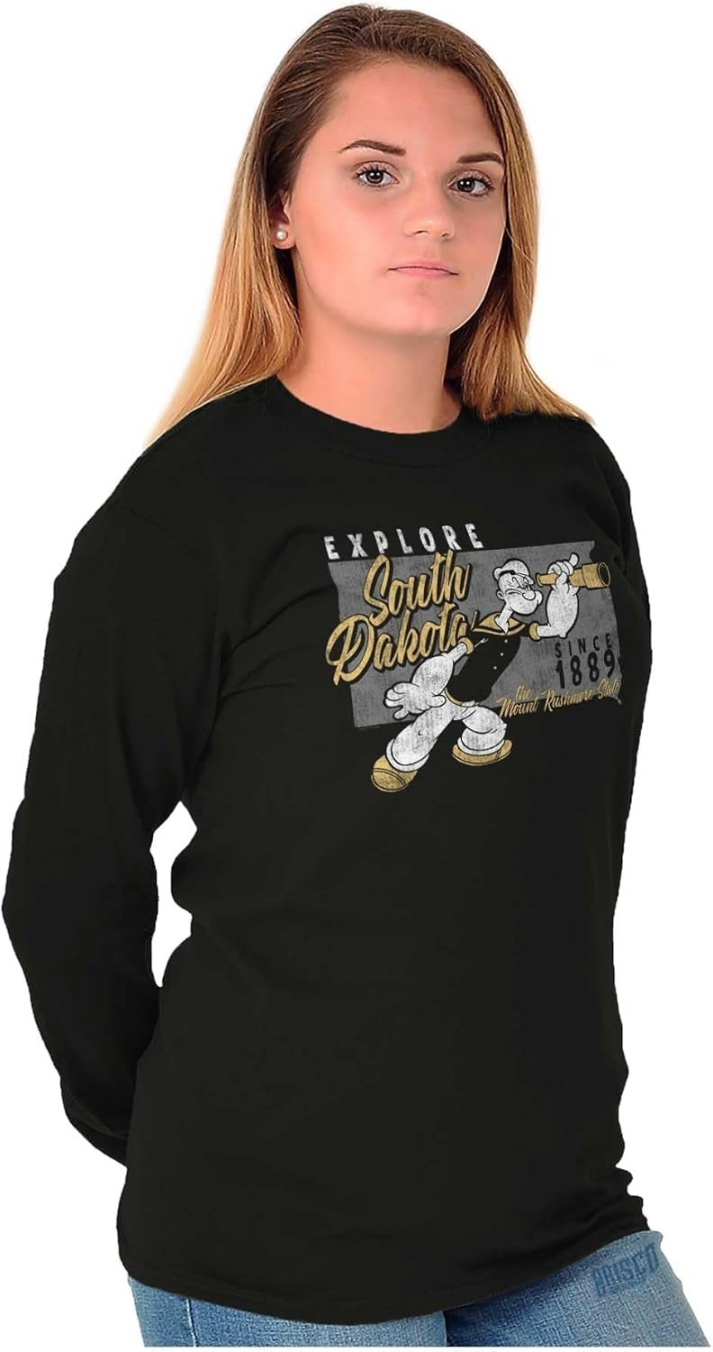 image:imageBrisco Brands Popeye Cartoon American States Long Sleeve Tshirt Men WomenSouth Dakota