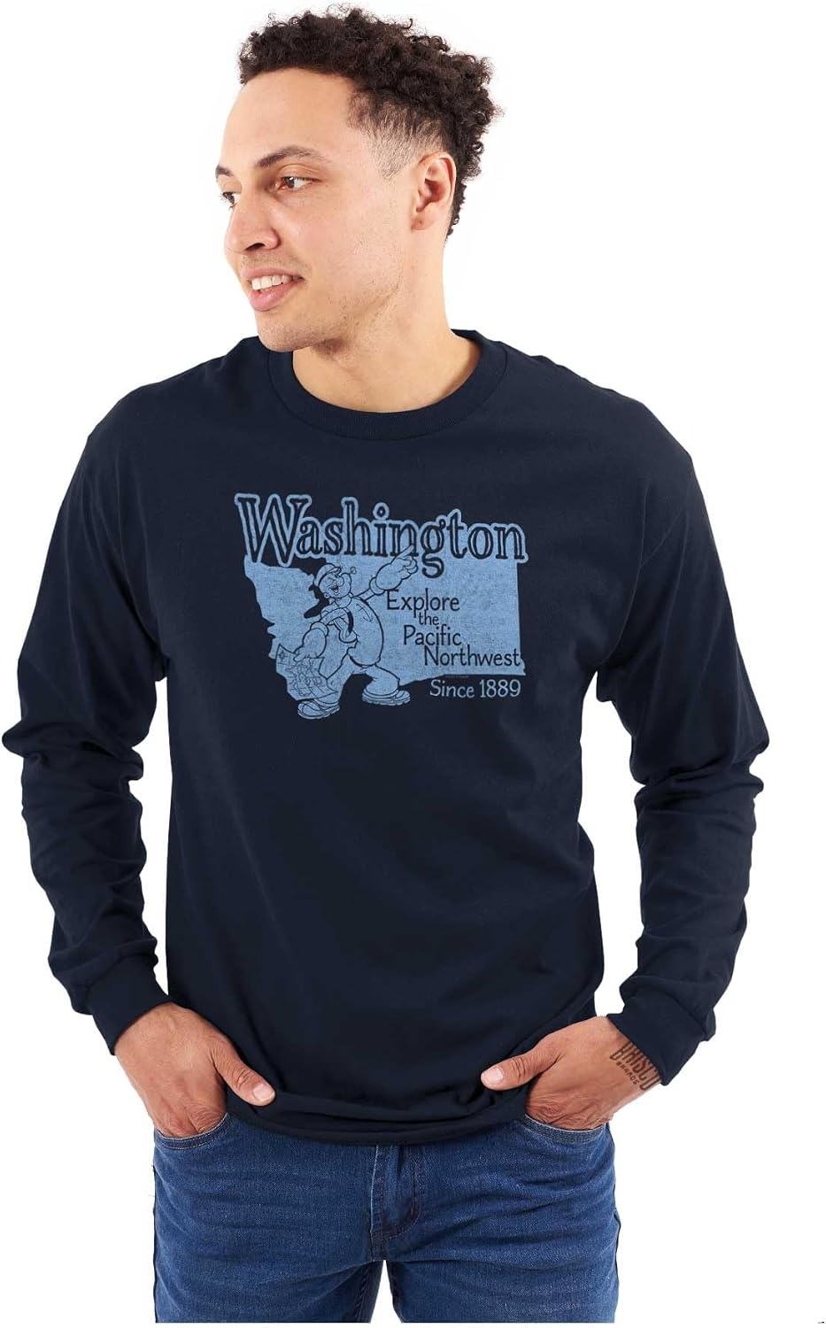 image:imageBrisco Brands Popeye Cartoon American States Long Sleeve Tshirt Men WomenWashington