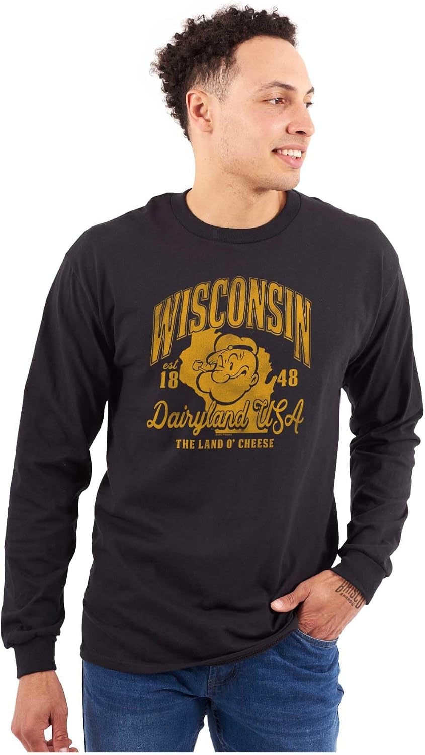 image:imageBrisco Brands Popeye Cartoon American States Long Sleeve Tshirt Men WomenWisconsin