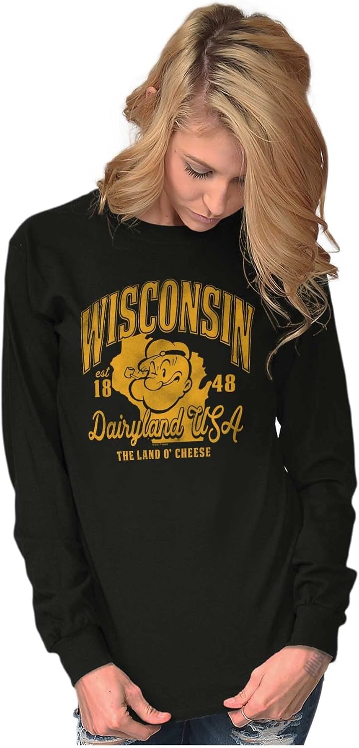 image:imageBrisco Brands Popeye Cartoon American States Long Sleeve Tshirt Men WomenWisconsin