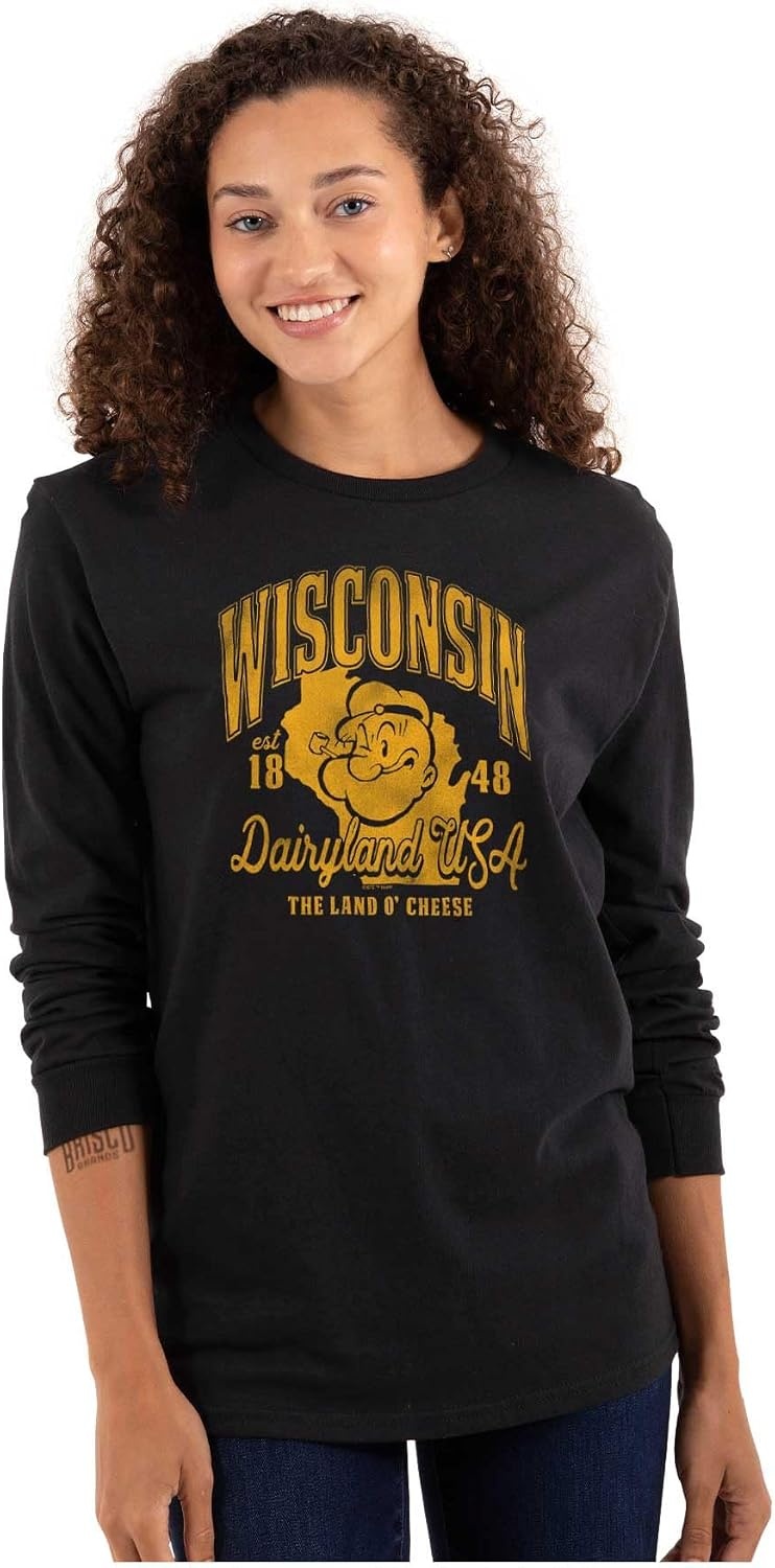 image:imageBrisco Brands Popeye Cartoon American States Long Sleeve Tshirt Men WomenWisconsin