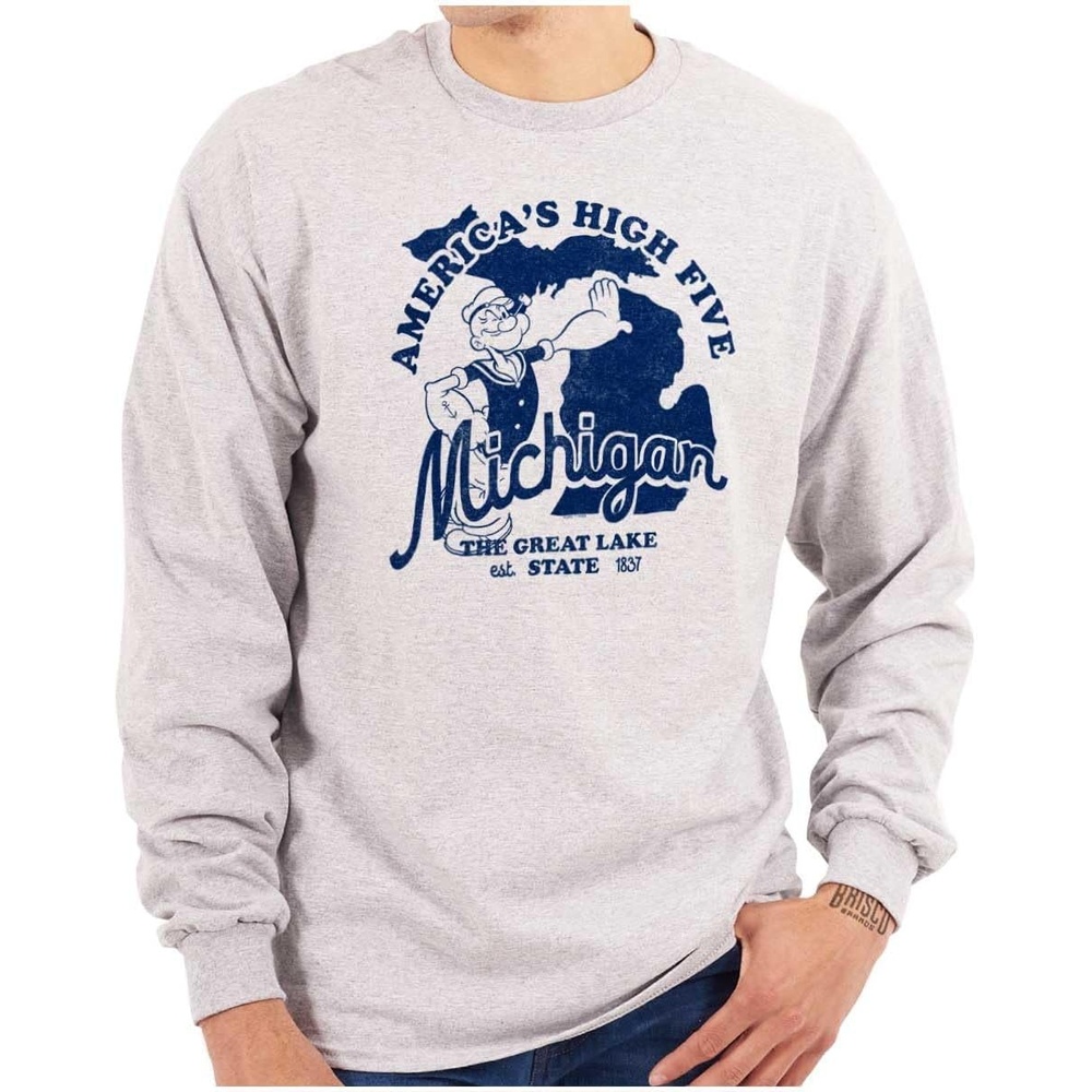 image:imageBrisco Brands Popeye Cartoon American States Long Sleeve Tshirt Men WomenMichigan