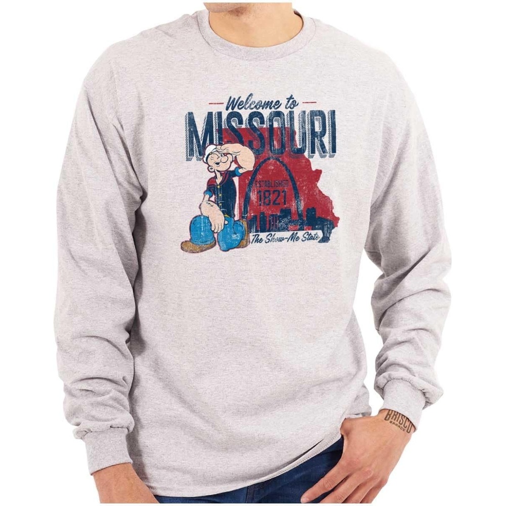 image:imageBrisco Brands Popeye Cartoon American States Long Sleeve Tshirt Men WomenMissouri