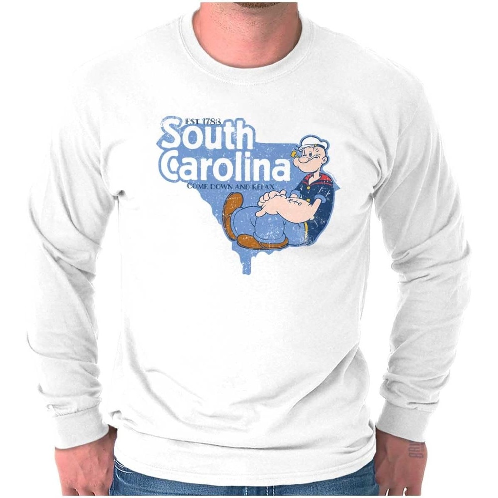 image:imageBrisco Brands Popeye Cartoon American States Long Sleeve Tshirt Men WomenSouth Carolina  White