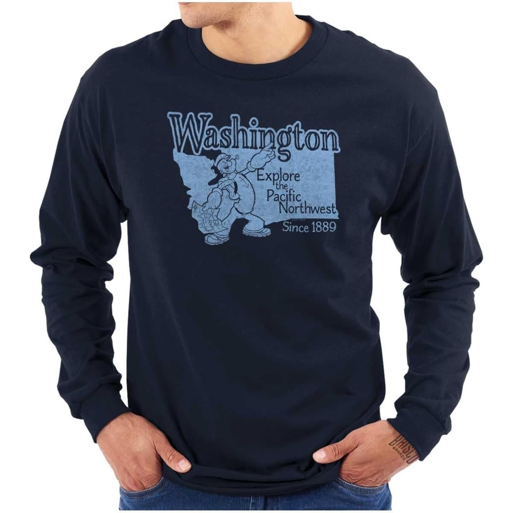 image:imageBrisco Brands Popeye Cartoon American States Long Sleeve Tshirt Men WomenWashington