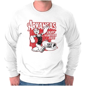 Brisco Brands Popeye Cartoon American States Long Sleeve Tshirt Men Women(Arkansas)