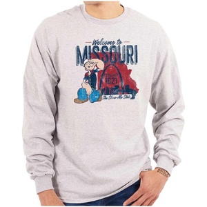 Brisco Brands Popeye Cartoon American States Long Sleeve Tshirt Men Women(Missouri)