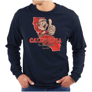 Brisco Brands Popeye Cartoon American States Long Sleeve Tshirt Men Women(Navy)