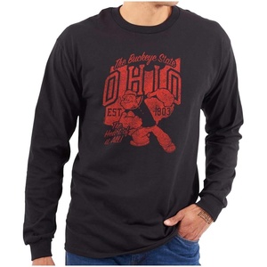 Brisco Brands Popeye Cartoon American States Long Sleeve Tshirt Men Women(Ohio – Black)