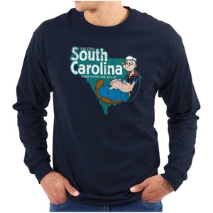 Brisco Brands Popeye Cartoon American States Long Sleeve Tshirt Men Women(South Carolina – Navy)