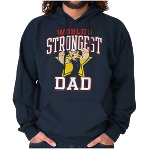 Brisco Brands Popeye Cartoon Worlds Strongest Dad Hoodie Hooded Sweatshirt Men(Navy)