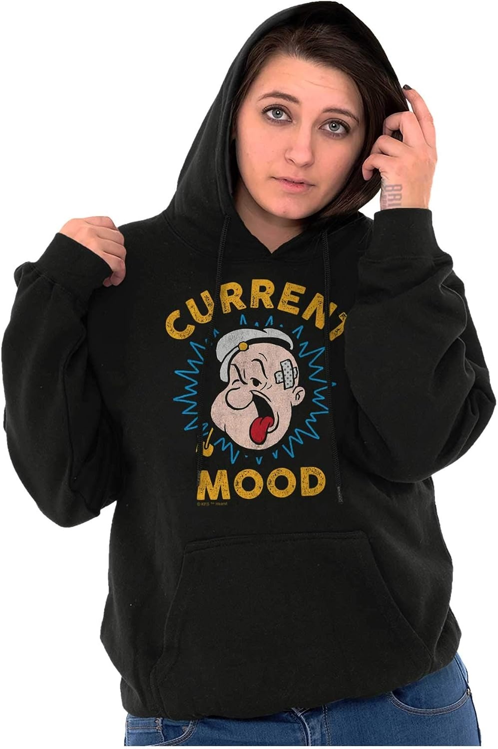 image:imageBrisco Brands Current Mood Popeye The Sailor Man Hoodie Sweatshirt Women MenBlack