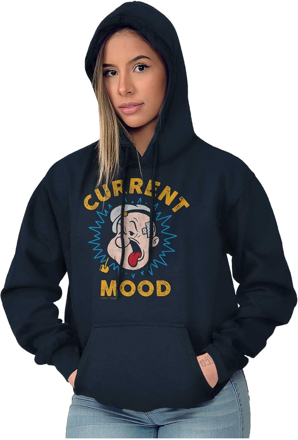 image:imageBrisco Brands Current Mood Popeye The Sailor Man Hoodie Sweatshirt Women MenNavy