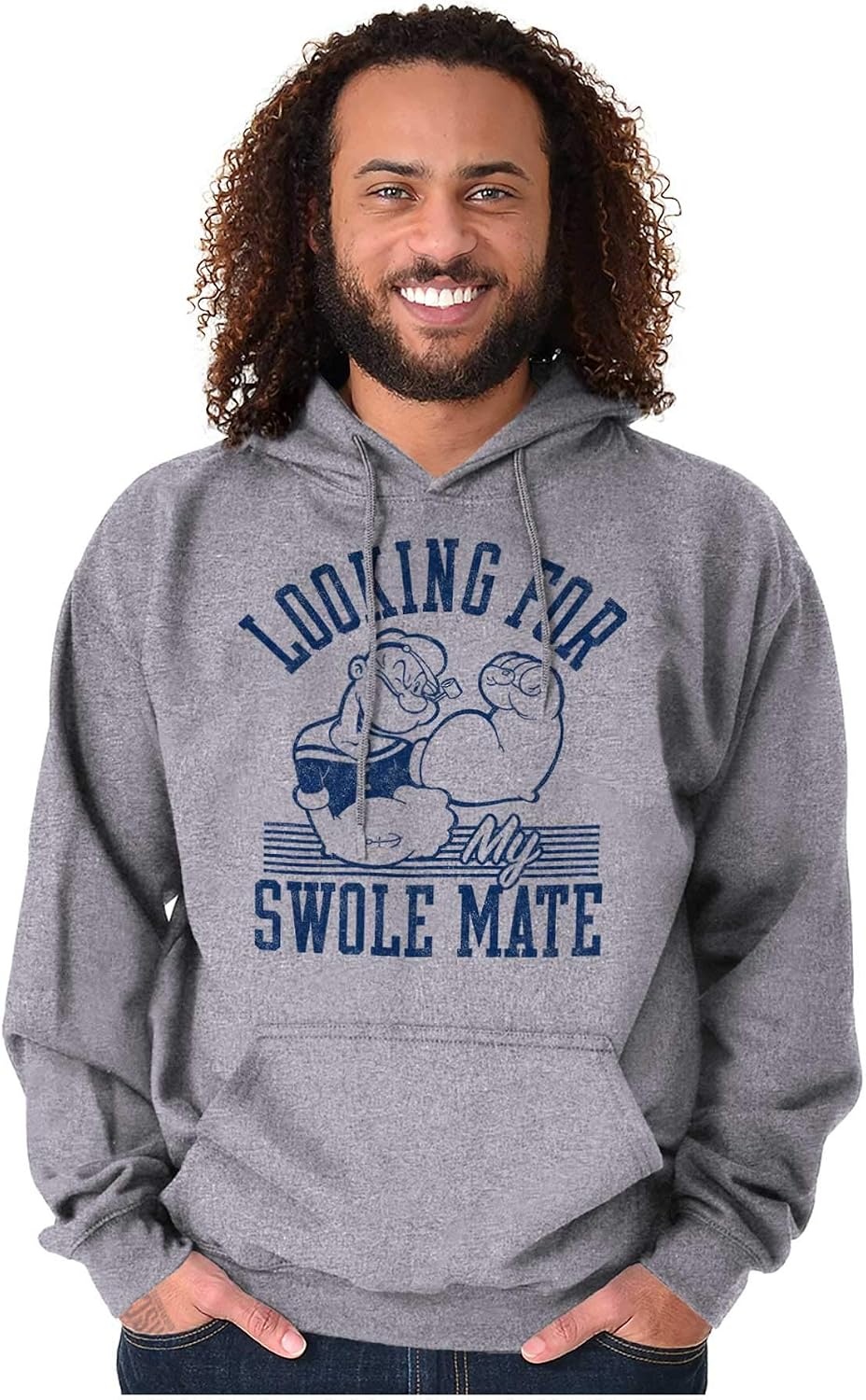 image:imageBrisco Brands Popeye Looking For a Swole Mate Gym Hoodie Sweatshirt Women MenSport Grey