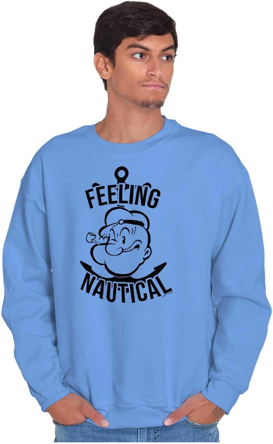 image:imageBrisco Brands Popeye The Sailor Feeling Nautical Sweatshirt for Men or WomenCarolina Blue