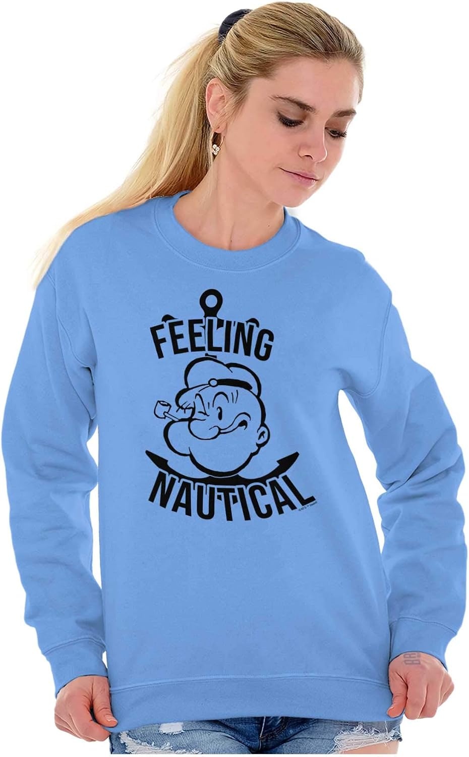 image:imageBrisco Brands Popeye The Sailor Feeling Nautical Sweatshirt for Men or WomenCarolina Blue
