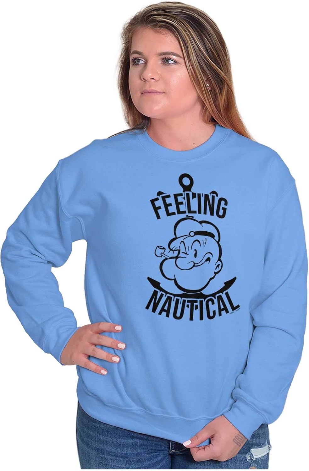 image:imageBrisco Brands Popeye The Sailor Feeling Nautical Sweatshirt for Men or WomenCarolina Blue